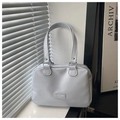 Minimalist light blue-grey oil-wax leather Boston shoulder bag with top handles - Blue