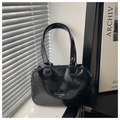 Classic black glossy faux leather crossbody bag with silver hardware for women - Black