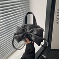 Chic black PU leather crossbody bag with a large bow and star studs in 2026 spring style - Gray