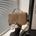 Vintage khaki leather underarm bag with wide strap and retro hardware lock - Khaki