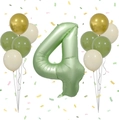 Kit ballons chiffre 4 vert olive avec ballons or et crème pour décoration de fête - Chiffre 4