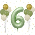 Kit ballons vert olive et crème avec grand ballon chiffre 6 pour décoration de fête - Chiffre 6