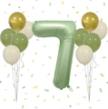 Kit ballons vert olive et crème avec grand ballon chiffre 7 vert sauge en aluminium - Chiffre 7