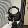 Sac nœud noir avec perles et dentelle sur une bandoulière en tissu de créateur - Avec Pendentif / Noir