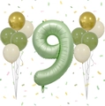 Kit ballon chiffre 9 vert olive avec touches crème et or pour décoration d'anniversaire - Chiffre 9