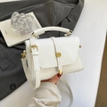 Weiße Crossbody-Tasche mit Litschimuster, Gold-Hardware und Griff für Damen - Weiß