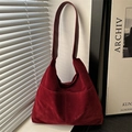 Large burgundy suede tote bag with shoulder strap for daily commuting and retro style - Red