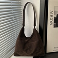 Large brown suede hobo shoulder bag with front pockets for autumn and winter commute - Brown