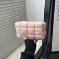 Quilted nylon clutch bag in light pink with square padding and gold metal zipper - Pink