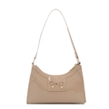 Schicke beige Lackleder-Achseltasche mit goldener Schleifenschnalle und schmalem Riemen - Khaki