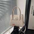 French style cream quilted handbag with golden bow hardware and detachable strap - White