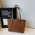 Vintage braune Tote-Bag mit Leopardenmuster, Wildleder-Optik und dunklem Lederbesatz - Braun