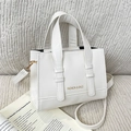 Elegant white square crossbody handbag with gold hardware and dual top handles - White