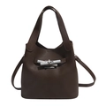 Dark brown lychee pattern bucket bag with silver twist lock and adjustable strap - Coffee