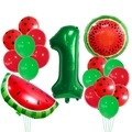 Décoration de fête pastèque avec ballon chiffre 1 de 32 pouces et ballons en latex - Pastèque Vert Nombre 1