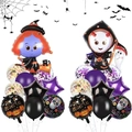 Halloween balloon set with cartoon witch, reaper, purple stars and confetti circles - Witch Messenger