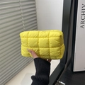 Bright yellow quilted puff makeup bag with zipper closure for minimalist daily storage - Yellow