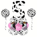 Detail of 5th birthday balloon set with cow print number and cute farm theme decorations - Cow Number 5 Style