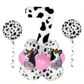 Detail of cow print number 7 balloon set with cow head foil and pink latex balloons - Cow Number 7 Style