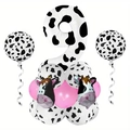 Detail of cow print number 2 balloon with pink latex accents for 2nd birthday party decoration - Cow Number 9 Style
