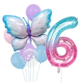 Detail of starry gradient 40 inch number 6 balloon with butterfly and latex balloons set - Ice Blue Butterfly And Number Six Set