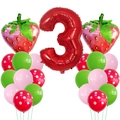 3rd birthday strawberry theme balloon kit with red number 3 and fruit foil balloons - Strawberry Decor 3