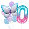 Starry gradient butterfly and number 0 balloon set in blue and purple for birthday parties - Ice Blue Butterfly And Number Zero Set