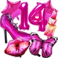 Set de globos de papel de tacón alto y labial para decoración de 14 cumpleaños de niña - Tema Fiesta 14 Años