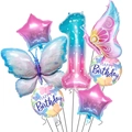 Detail zum Schmetterling 1. Geburtstag Ballon Set mit rosa und blauem Farbverlauf - Nummer 1 Set