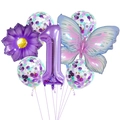 Purple number 1 balloon set with butterfly and daisy for baby's first birthday party - Pink Purple Butterfly Style 1