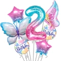 Detail von lila Schmetterling-Ballon-Set mit Farbverlauf-Zahl 2 und Happy Birthday Sternen - Nummer 2 Set