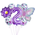 Detail of purple number 2 balloon set with butterfly, daisy and confetti balloons - Pink Purple Butterfly Style 2