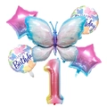 Detailed 6-piece butterfly balloon set with number 1 and stars for birthday decoration - Ice Blue Butterfly Digit 1