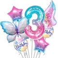 Schmetterling und Stern Geburtstag Ballon-Set mit Farbverlauf und der Nummer 3 - Nummer 3 Set