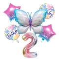 6-piece blue butterfly and gradient number 2 foil balloon set for 2nd birthday parties - Ice Blue Butterfly Digit 2