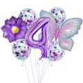 Pink and purple butterfly daisy balloon set for 4th birthday party decoration with confetti - Pink Purple Butterfly Style 4