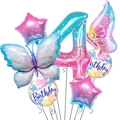 Makro-Detail von Farbverlauf Schmetterling und Stern Ballons für die 4. Geburtstagsparty - Nummer 4 Set