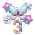 Detailed set of 40-inch butterfly party balloons including a number 3 for birthday decor - Ice Blue Butterfly Digit 3