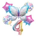 40-inch butterfly foil balloon set with rainbow number 4 for birthday party decoration - Ice Blue Butterfly Digit 4