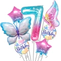 Detailed 7th birthday balloon set with purple butterfly and gradient number 7 foil balloons - Number 7