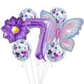 Kit de ballons papillon et marguerite chiffre 7 violet avec ballons à confettis - Thème Numéro 7