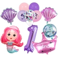 Mermaid birthday balloon set with number one and purple shells for party decor - Princess Mermaid Set (Style 1)