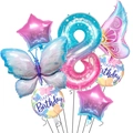 Detail of 8th birthday balloon set with gradient number 8, butterflies and stars - Number 8