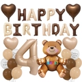 Vista plana del kit de globos para 4 cumpleaños con oso y tonos tierra suaves - Caramelo Número 4