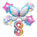 Detail of 40-inch gradient butterfly and number 8 foil balloon set for birthday decor - Ice Blue Butterfly Digit 8