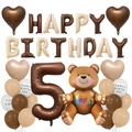 Detailset aus braunen und cremefarbenen Geburtstagsballons mit Teddybär und Nummer 5 - Schokolade Nummer 5