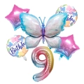 Detail of 40-inch butterfly foil balloon set for 9th birthday party decoration - Ice Blue Butterfly Digit 9
