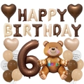Detailansicht Geburtstagsset 6 Jahre mit Teddybär und braunen Zahlen-Folienballons - Schokolade Nummer 6
