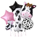 6-piece cow theme birthday party balloon set with number 1 and cute animal designs - Pink Star - Number 1