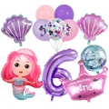 Kit ballons sirène avec chiffre 6 violet et ballon couronne de princesse rose - Set Sirène Princesse (Style 6)